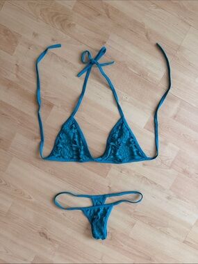 Teal Mesh Triangle Bikini Set